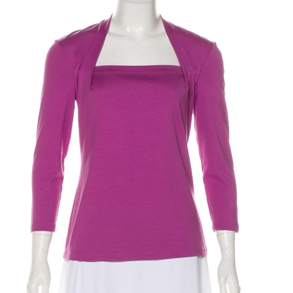 Lafayette New York Purple Stretch Square Neck Long Sleeve Stretch Top size S